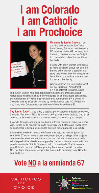 Sponsored by Catholics for Choice, this ad was part of a multimedia campaign to lift up the voices of Catholics in Colorado. The campaign included print and radio ads that reached nearly a million Coloradans.