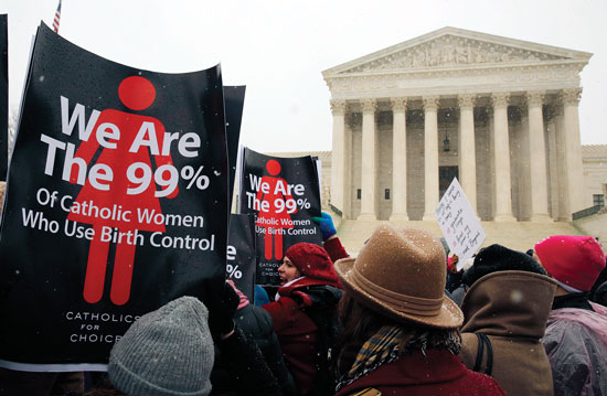 The majority of Catholic women who use birth control were a visible presence on the steps of the Supreme Court on the day of the oral arguments in the cases challenging the inclusion of contraception in employee health plans. 