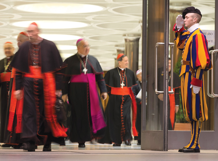 Cardinals and bishops exit the Vatican’s Synod Hall after a discussion of the findings from the Vatican survey on family life, which revealed a Catholic laity that diverged from the hierarchy on issues like contraception, divorce and homosexuality. © AP/ALESSANDRA TARANTINO